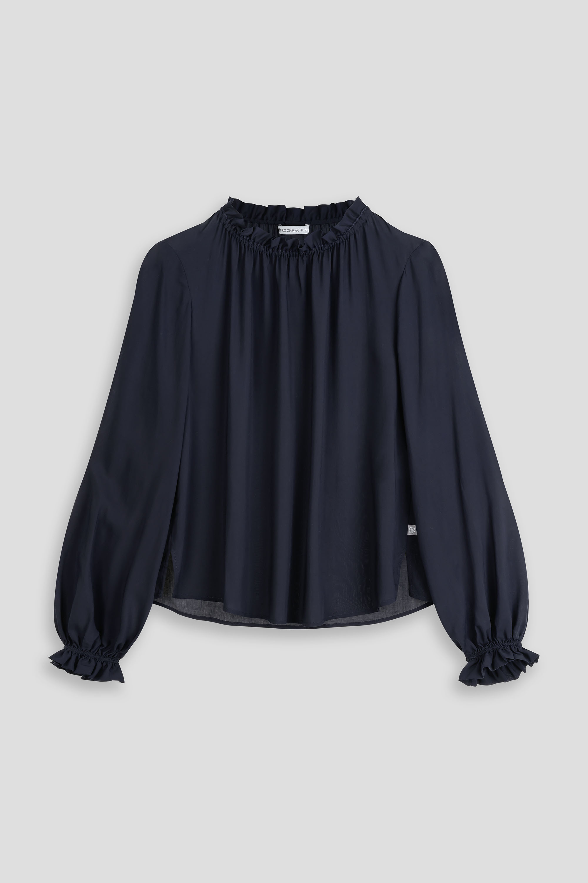 Bluse-Damen-Rueschen-dunkelblau-Emma