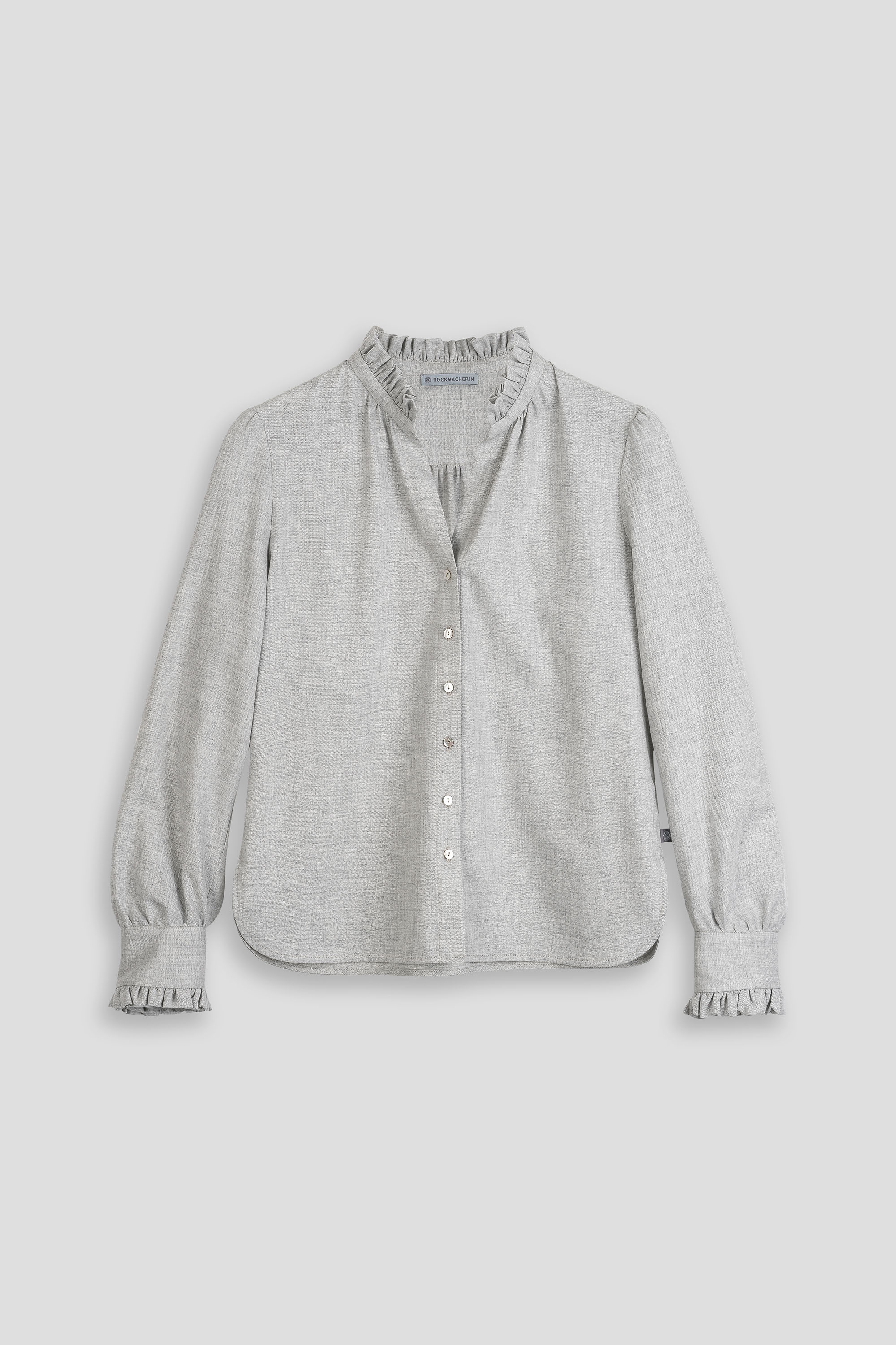 Bluse-Damen-Baumwolle-Winter-hellgrau-Rueschen-Susanna