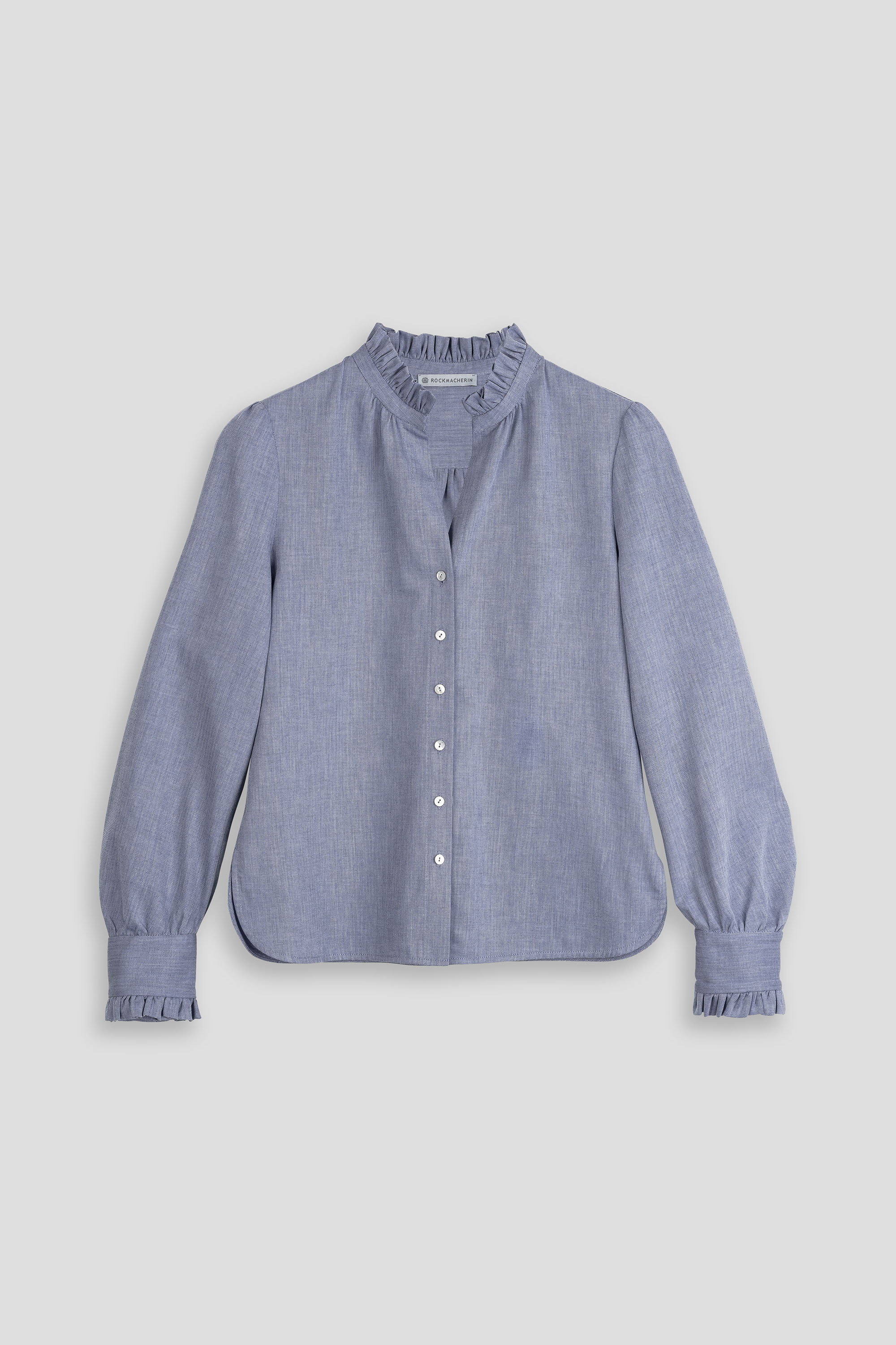 Bluse-Damen-Baumwolle-Winter-blau-Rueschen-Susanna