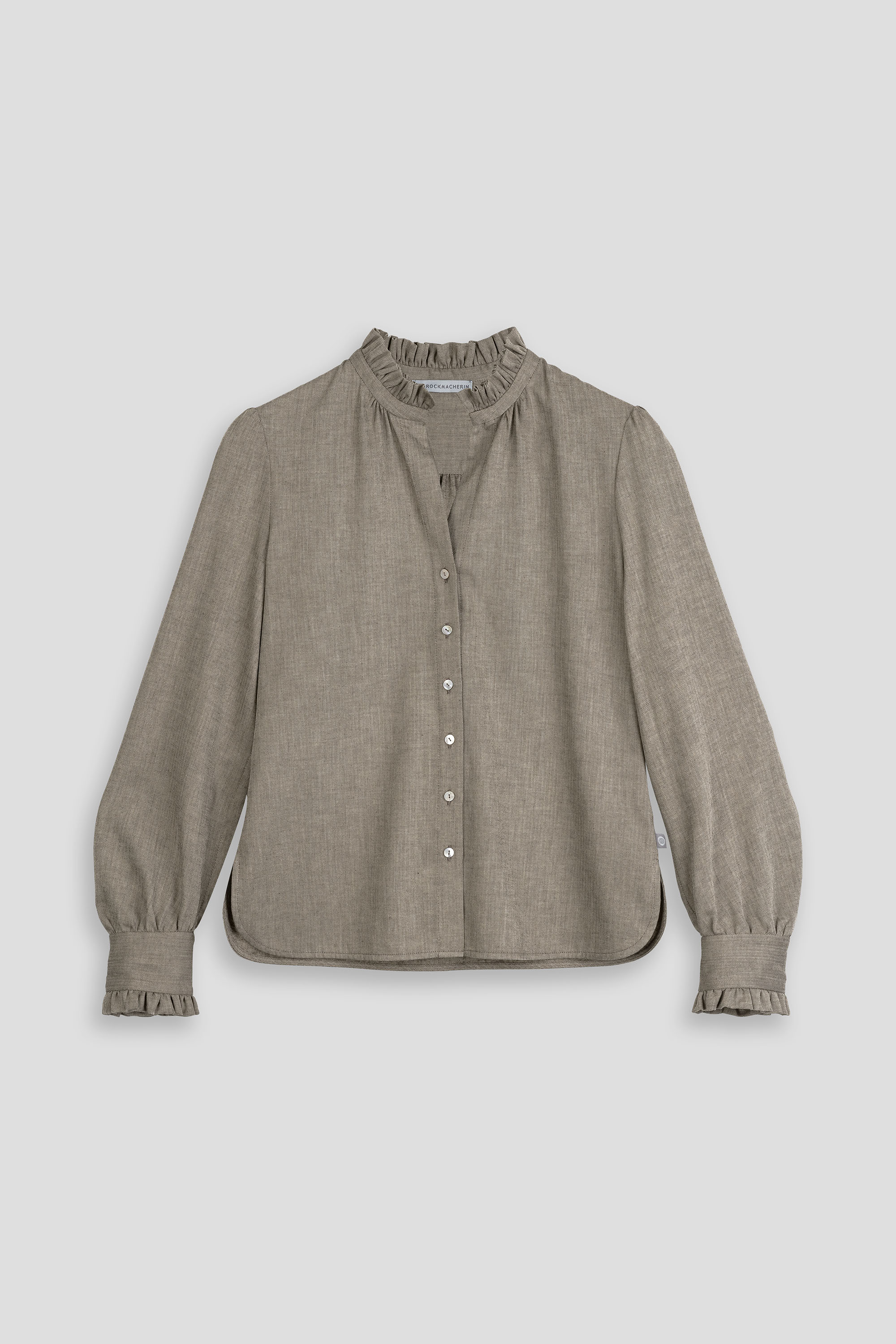 Bluse-Damen-Baumwolle-Winter-braun-Rueschen-Susanna