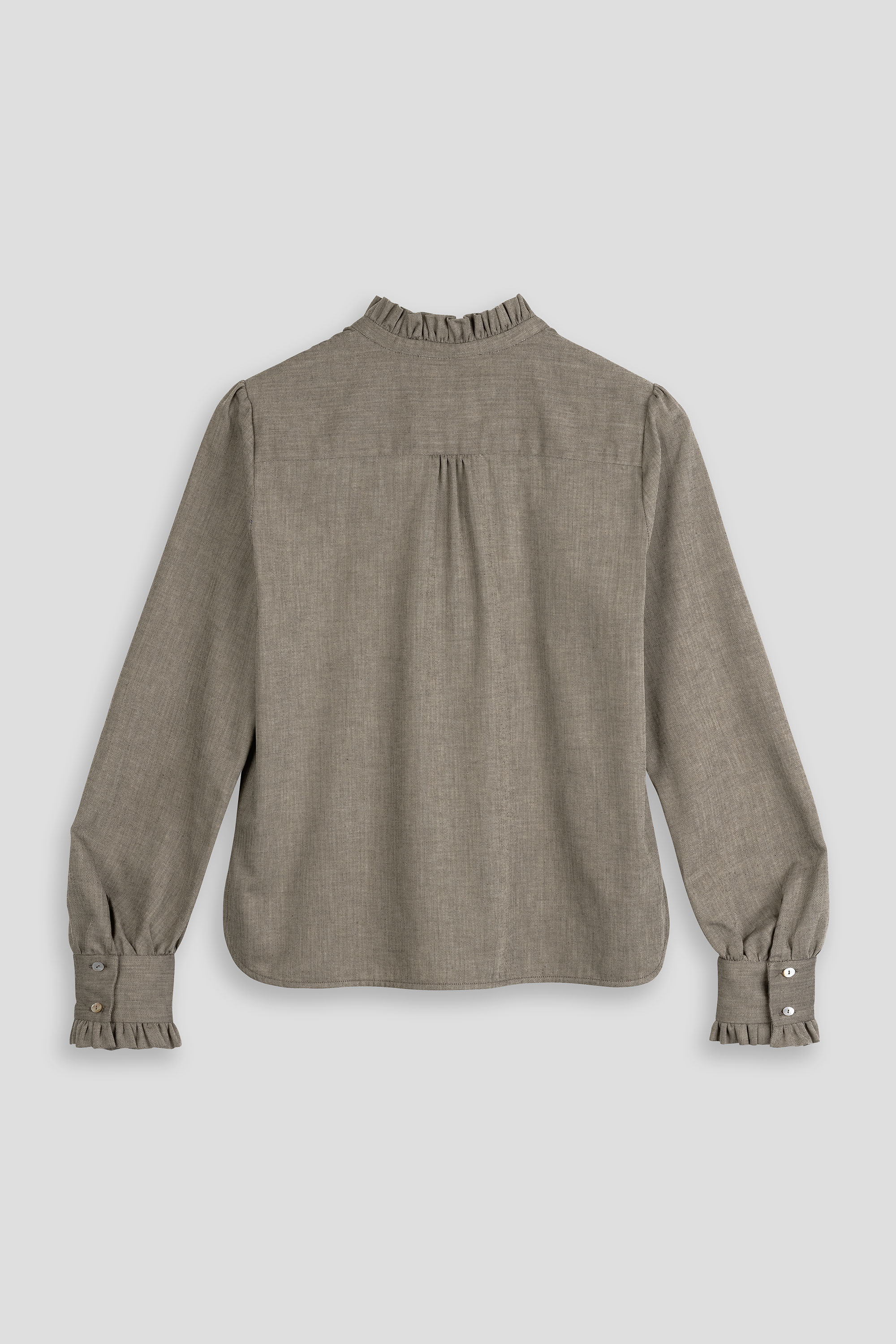 Bluse-Damen-Baumwolle-Winter-braun-Rueschen-Susanna