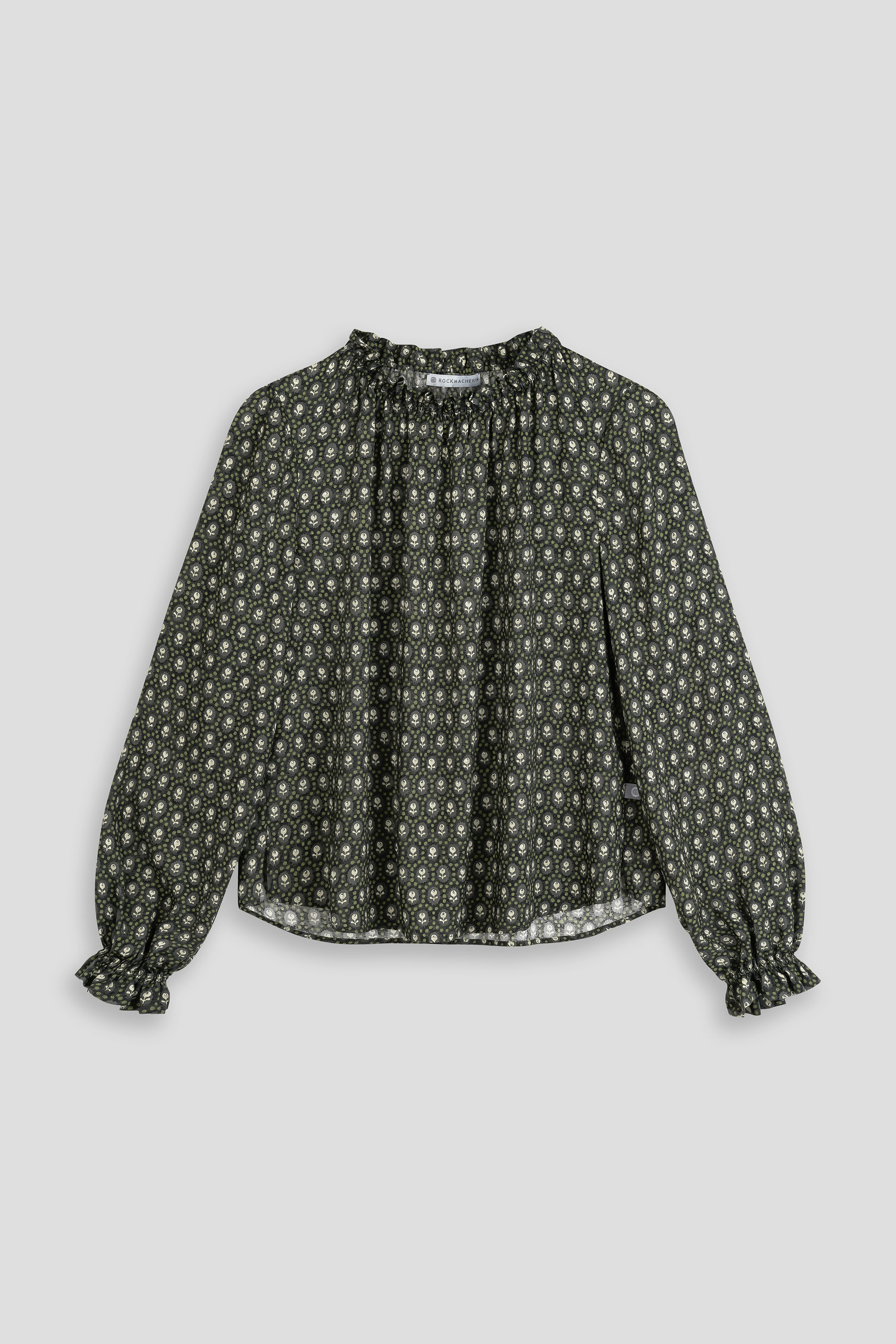 Blouse-ladies-frill-pattern-black-green-Emma