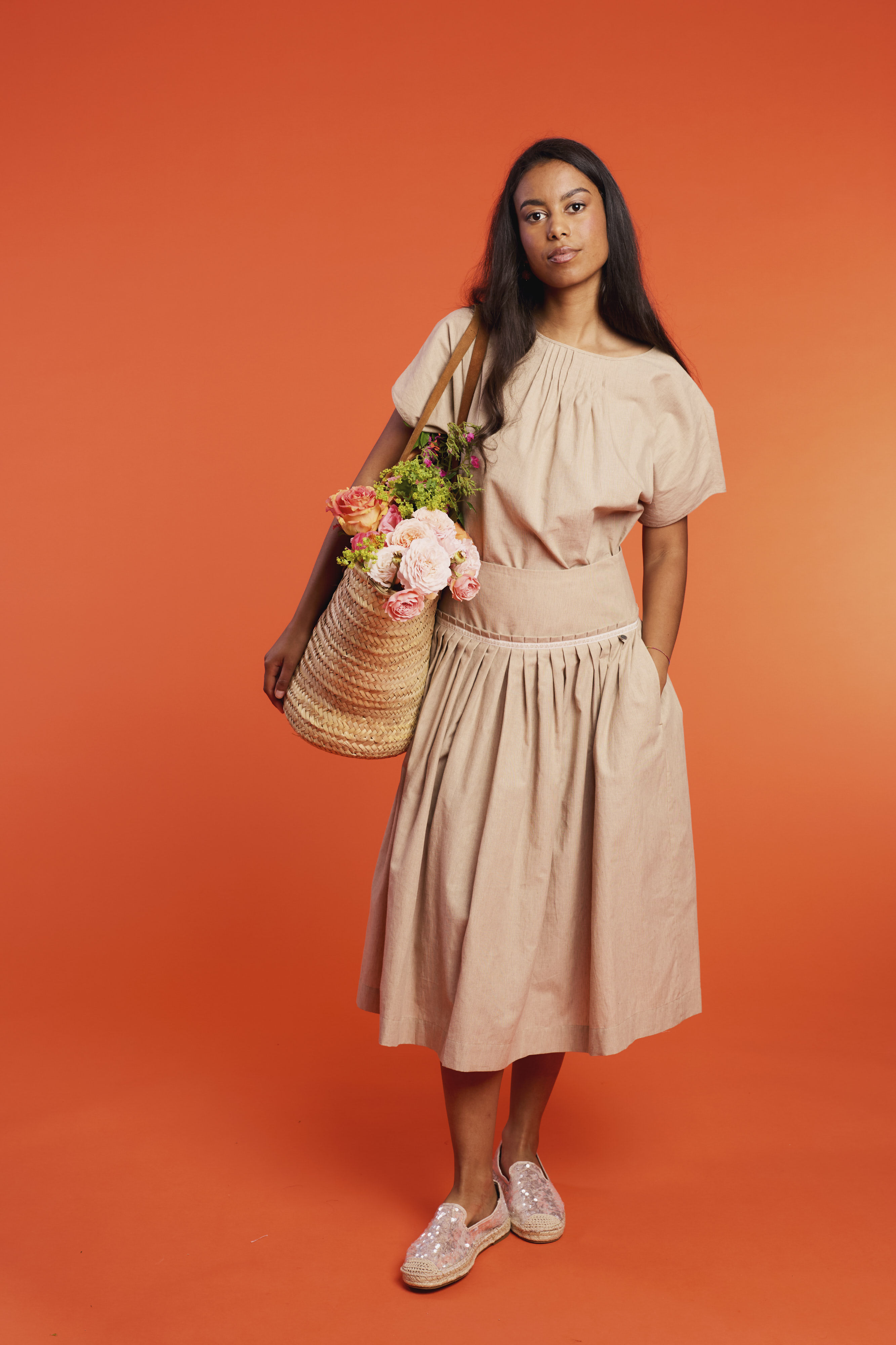 Trachenrock-lang-Streifen-camelbeige-Weissach