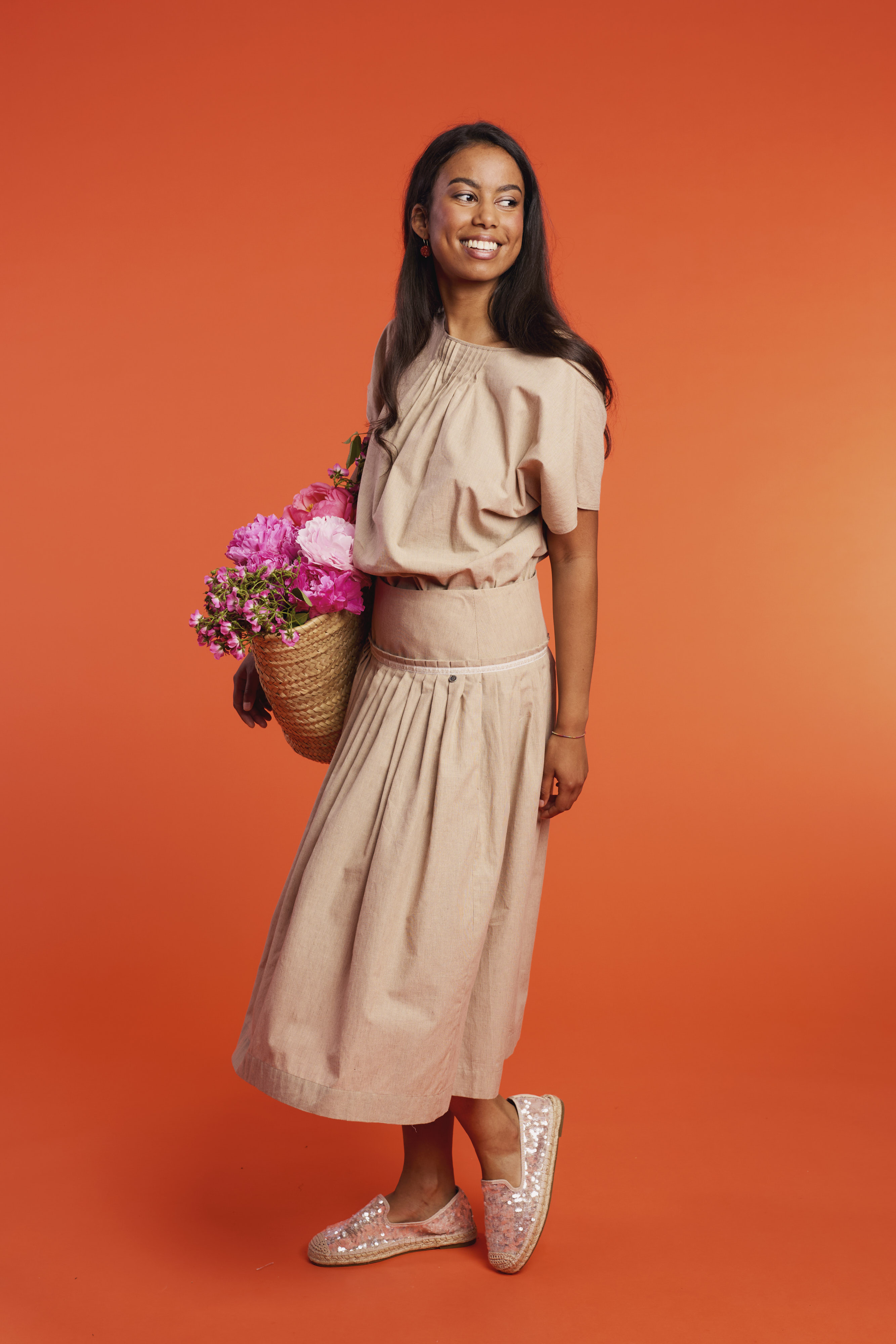 Trachenrock-lang-Streifen-camelbeige-Weissach