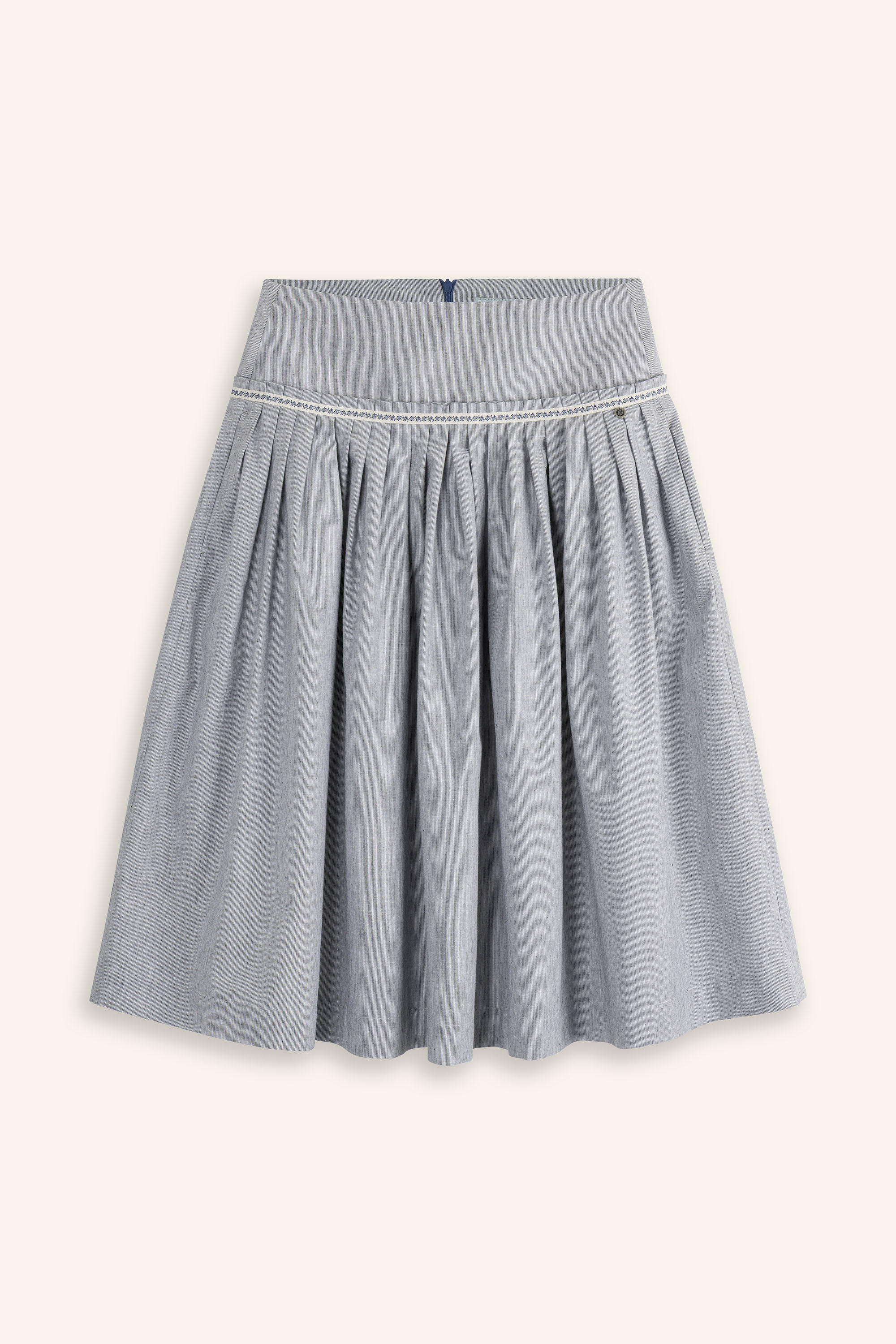 Trachenrock-lang-Streifen-graublau-Weissach