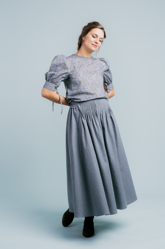 Bluse-Damen-Muster-grau-blau