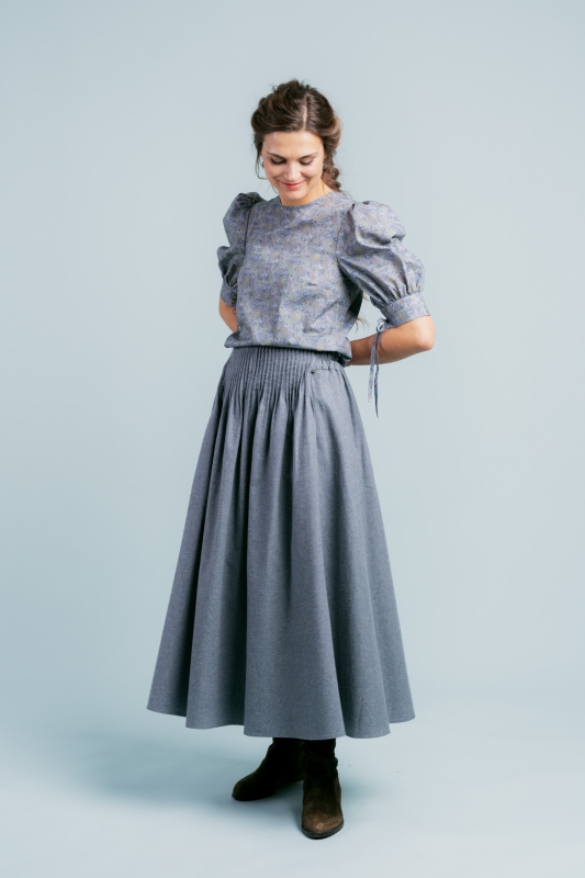 Bluse-Damen-Muster-grau-blau