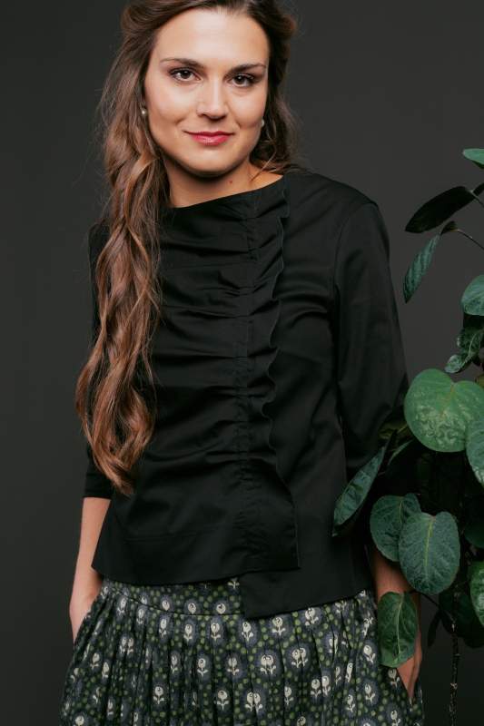 Bluse-Damen-Rueschen-schwarz-Lara