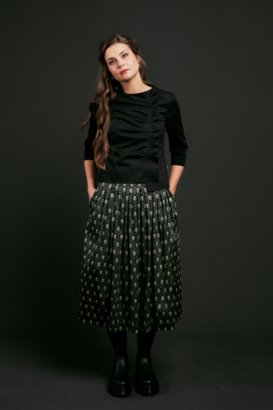 Bluse-Damen-Rueschen-schwarz-Lara