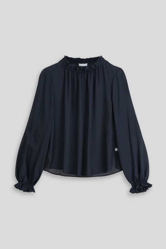 Bluse-Damen-Rueschen-dunkelblau-Emma