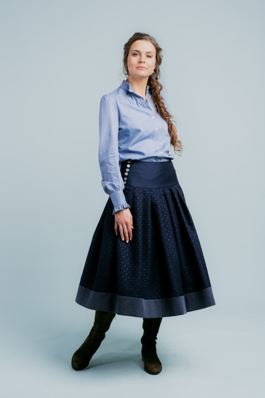 Bluse-Damen-Baumwolle-Winter-blau-Rueschen-Susanna