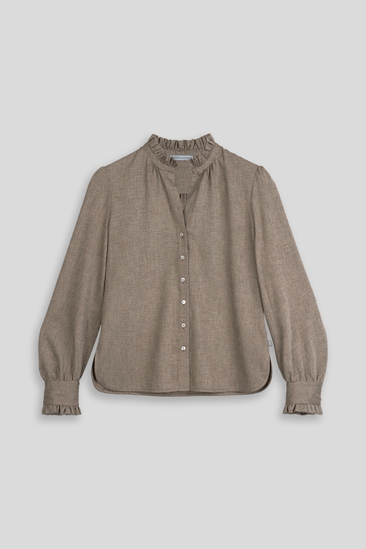 Bluse-Damen-Baumwolle-Winter-braun-Rueschen-Susanna