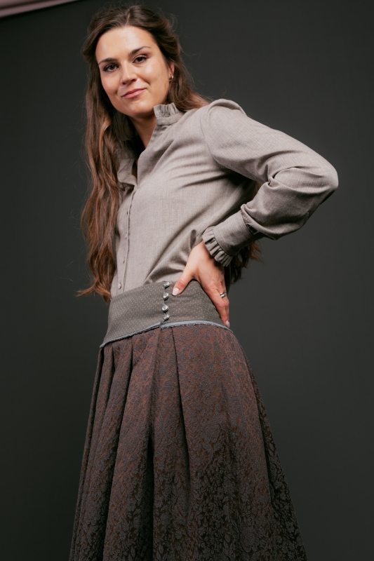 Bluse-Damen-Baumwolle-Winter-braun-Rueschen-Susanna