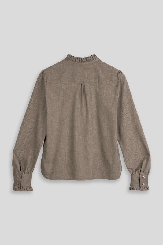 Bluse-Damen-Baumwolle-Winter-braun-Rueschen-Susanna