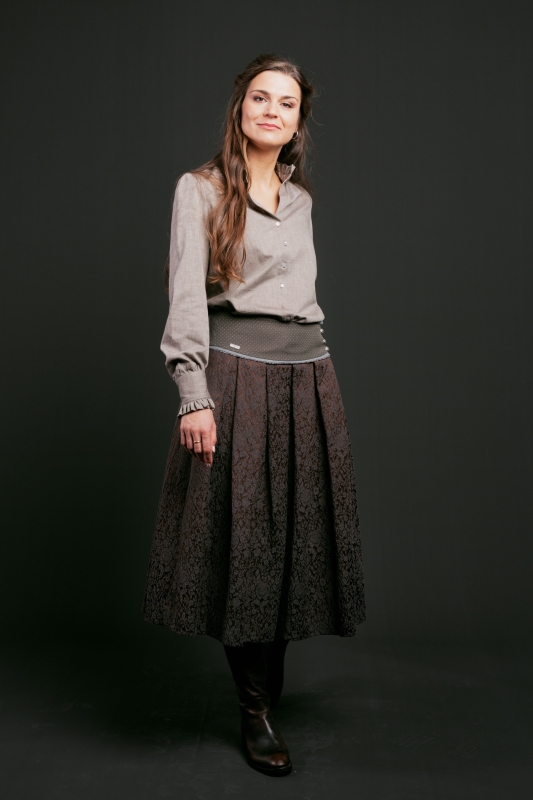 Bluse-Damen-Baumwolle-Winter-braun-Rueschen-Susanna