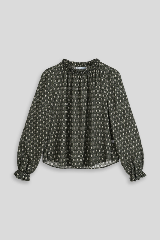 Blouse-ladies-frill-pattern-black-green-Emma
