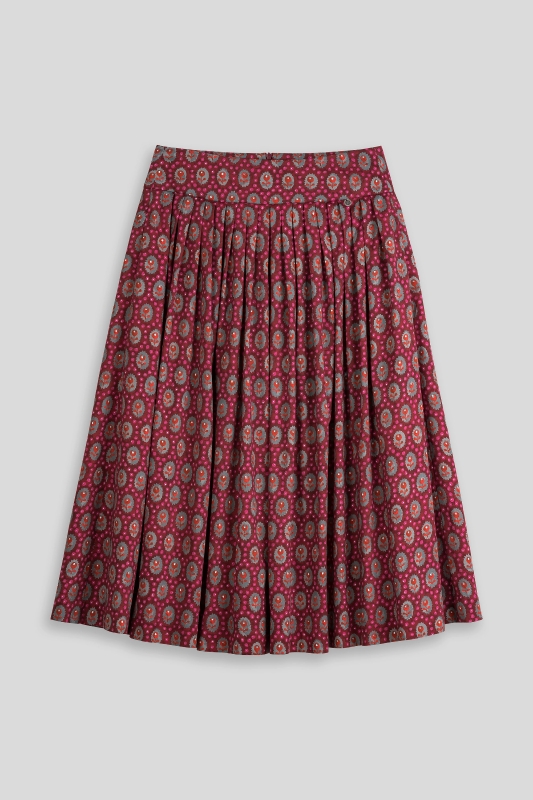 Trachtenrock-lang-Muster-rot-pink-Kalo