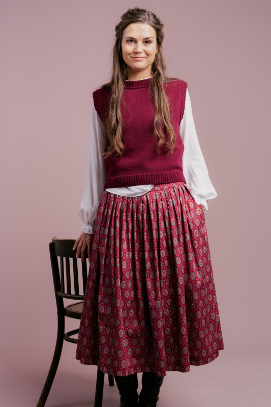 Trachtenrock-lang-Muster-rot-pink-Kalo