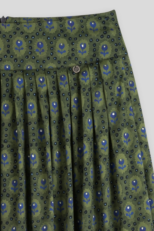 Trachtenrock-lang-Muster-gruen-blau-Kalo