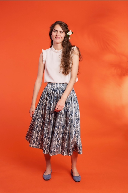 Trachtenrock-lang-Muster-marineblau-Kalo