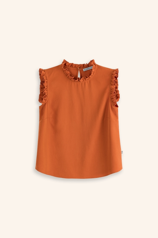 Trachtenbluse-Rueschen-aermellos-terracottarot-Iris