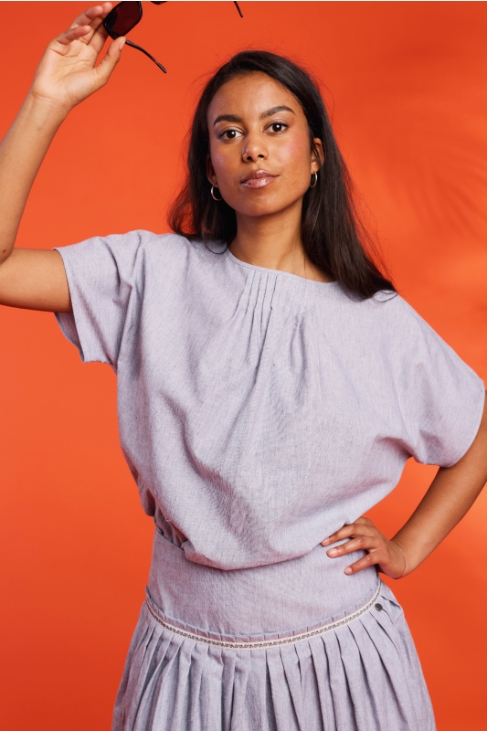 Bluse-Streifen-graublau-Olga