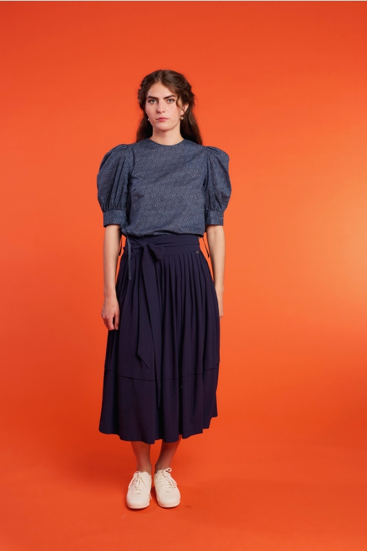 Bluse-Damen-Muster-marineblau-Tula