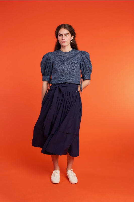 Bluse-Damen-Muster-marineblau-Tula